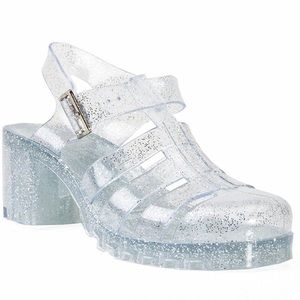 SODA Clear Silver Sparkle Heel Jelly Sandals 38 8